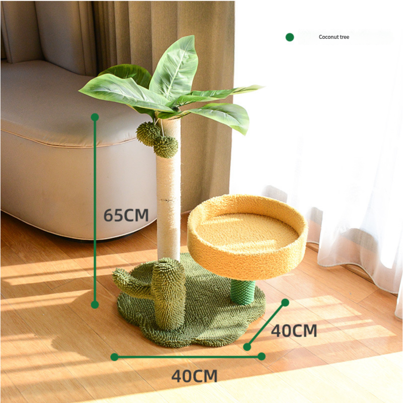 Cat Tree with Faux Leaves, Sisal Scratching Post