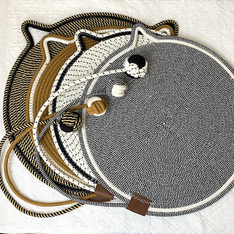 3 Pcs White And Green Durable Cat Scratching Mat with Attached Ball - Washable and Multi-Functional, Ideal for Cats' Scratching and Sleeping - 50cm Diameter