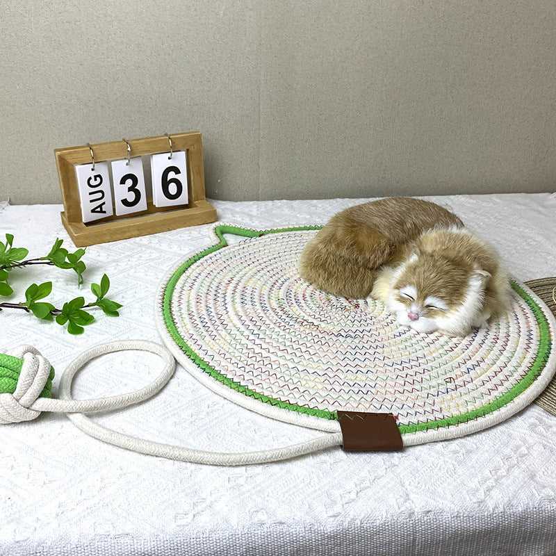 3 Pcs White And Green Durable Cat Scratching Mat with Attached Ball - Washable and Multi-Functional, Ideal for Cats' Scratching and Sleeping - 50cm Diameter