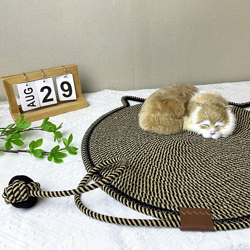 3 Pcs White And Green Durable Cat Scratching Mat with Attached Ball - Washable and Multi-Functional, Ideal for Cats' Scratching and Sleeping - 50cm Diameter