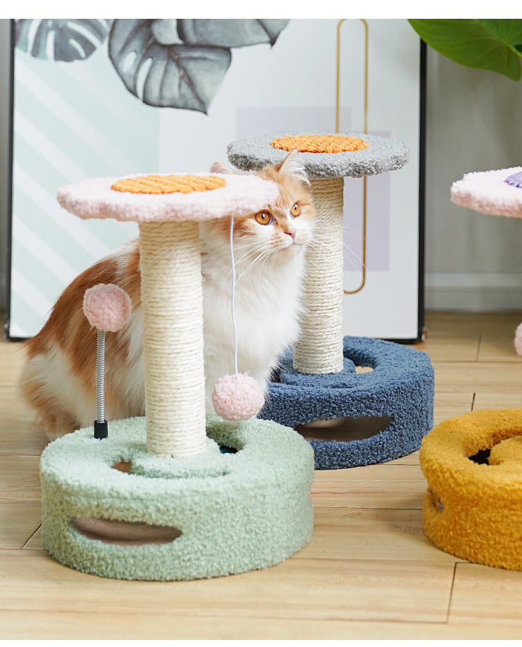 Blue And Grey Sunflower Cat Scratching Post - 35cm Sisal Cat Tree for Small Cats
