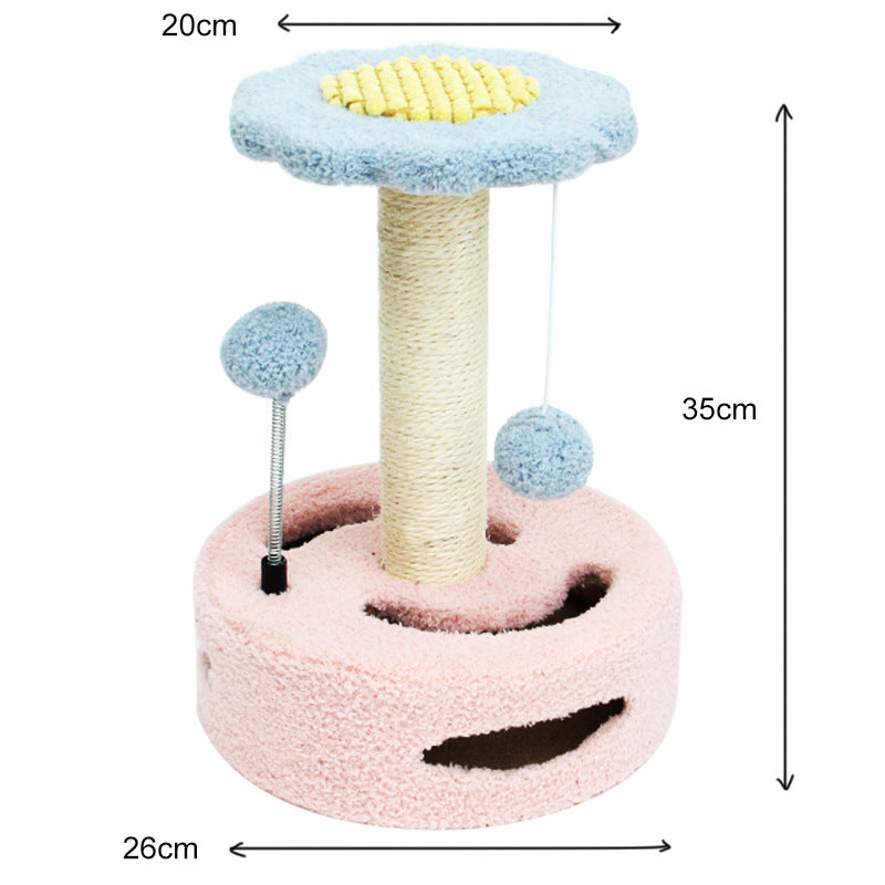 Blue And Pink Sunflower Cat Scratching Post - 35cm Sisal Cat Tree for Small Cats