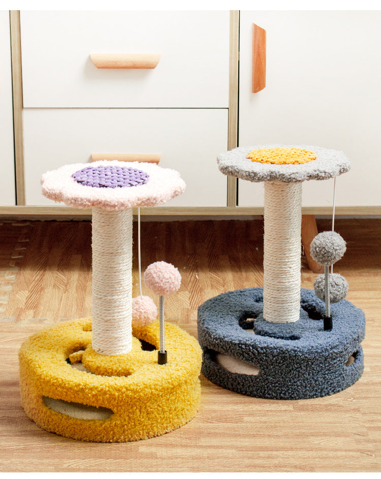 Blue And Pink Sunflower Cat Scratching Post - 35cm Sisal Cat Tree for Small Cats