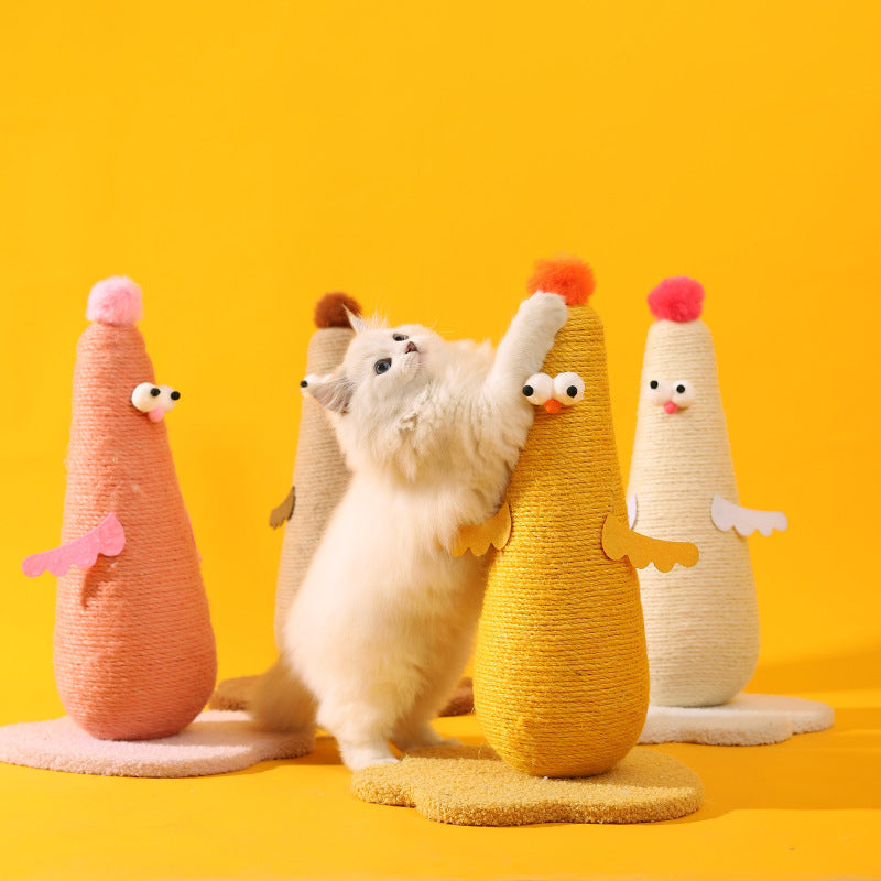 Beige Adorable Chick Cat Scratching Post - Durable Sisal Rope Scratcher for Cats & Kittens