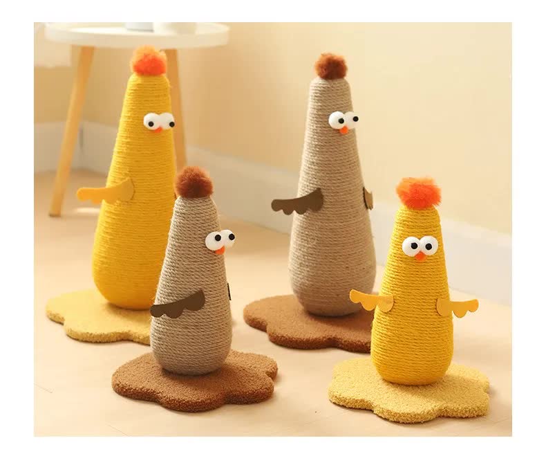 Beige Adorable Chick Cat Scratching Post - Durable Sisal Rope Scratcher for Cats & Kittens